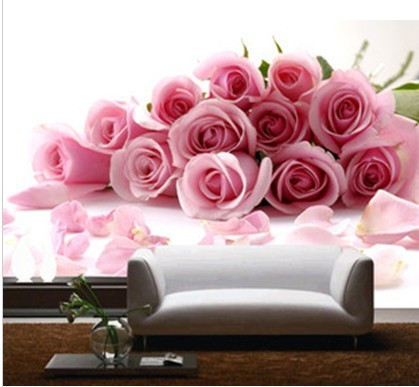 2013Large-pink-rose-wallpaper-murals-living-room-TV-background-wallpaper-bedroom-cozy-self-adhesive-wallpaper-murals
