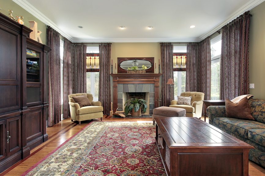 Living room with slate fireplace