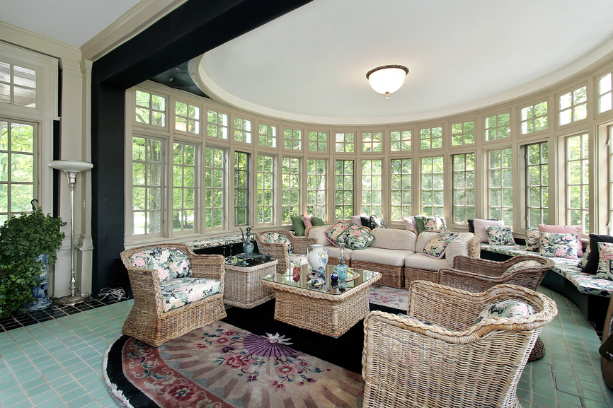 Living room with wall of windows