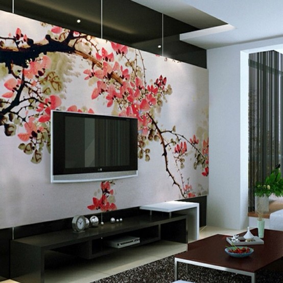 japanese-rose-blooms-wallpaper-living-room