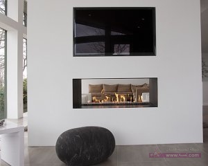 Modern-Family-Room-Excellent-Masonry-Fireplace-Is-Converted-Into-A-Two-Sided-Ribbon-Fireplace-With-Built-In-TV-Above