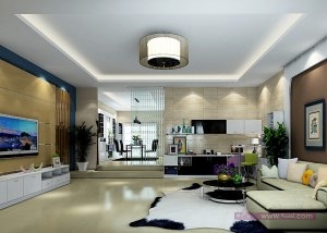 Modern-living-room-with-round-ceiling-lamp-and-coffee-table