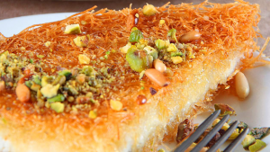 طريقة عمل الكنافة بالمكسرات header image kunafa with nuts recipe main image fustany AR 300x169 طريقة عمل الكنافة بالمكسرات