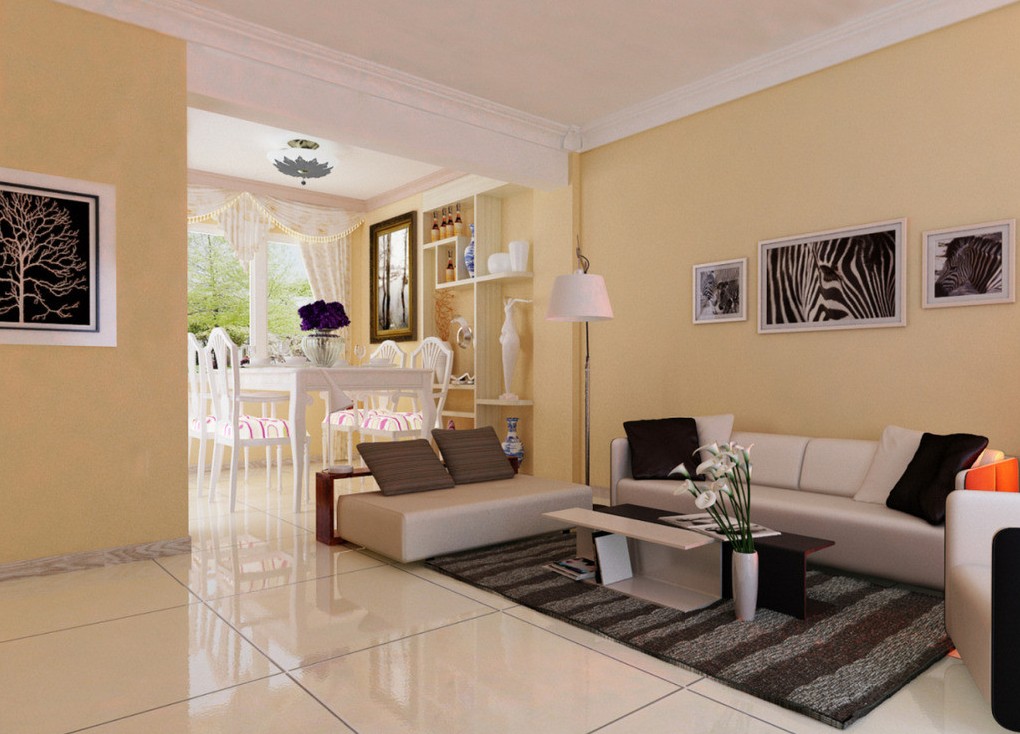 Pale-yellow-minimalist-living-room-and-dining-room