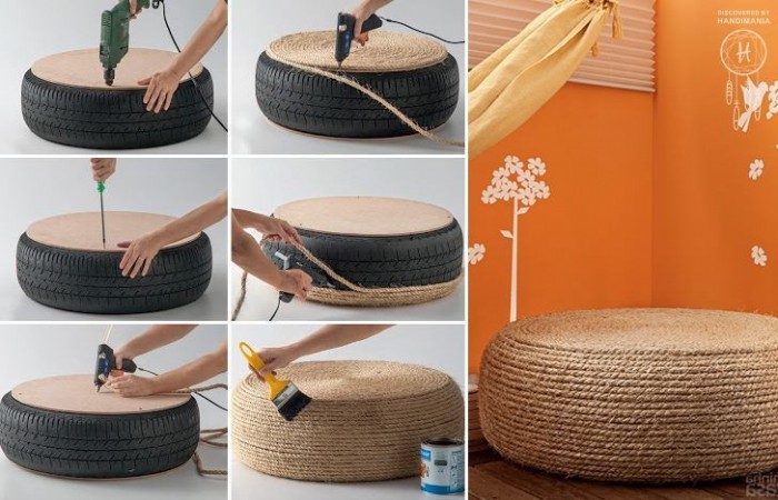 صنع طاولة صغيرة بإستخدام اطارات السيارة والحبال صور مفصلة خطوة بخطوة rope ottoman collage 700x450 صنع طاولة صغيرة بإستخدام اطارات السيارة والحبال صور مفصلة خطوة بخطوة