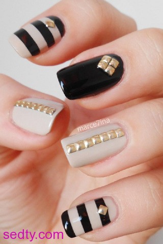 احدث صيحات وأفكار لرسومات الأظافر المرصعة طلاء الاظافر2014 small DIY studded nails 24 احدث صيحات وأفكار لرسومات الأظافر المرصعة طلاء الاظافر2014